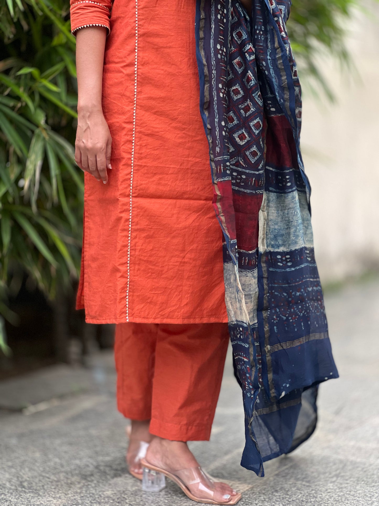 Vibha - Rust Orange Chanderi Silk Coord Set