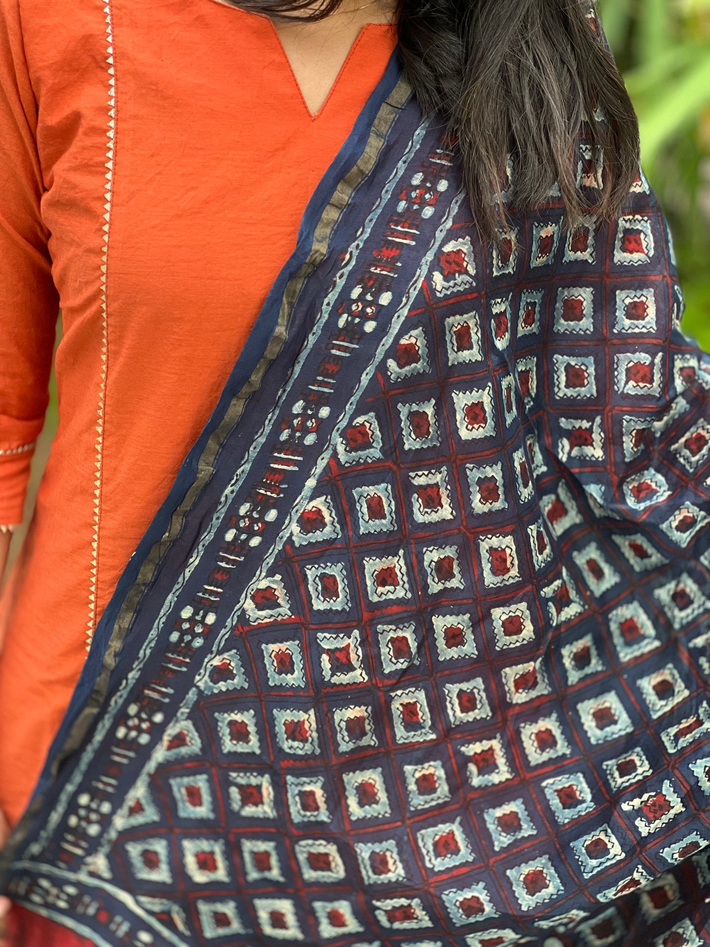 Vibha - Rust Orange Chanderi Silk Coord Set