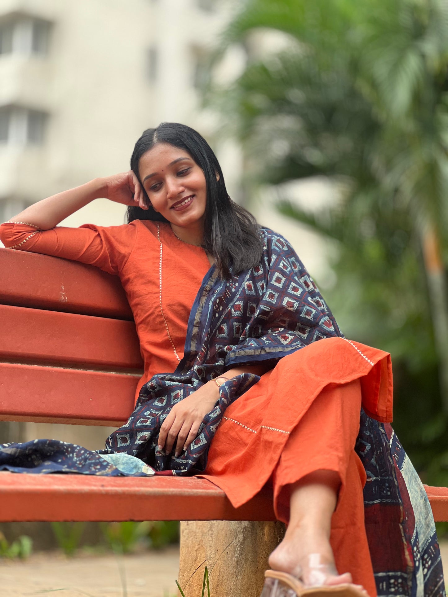 Vibha - Rust Orange Chanderi Silk Coord Set