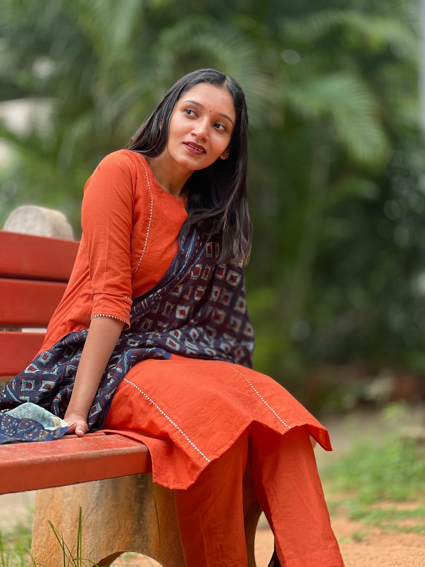 Vibha - Rust Orange Chanderi Silk Coord Set