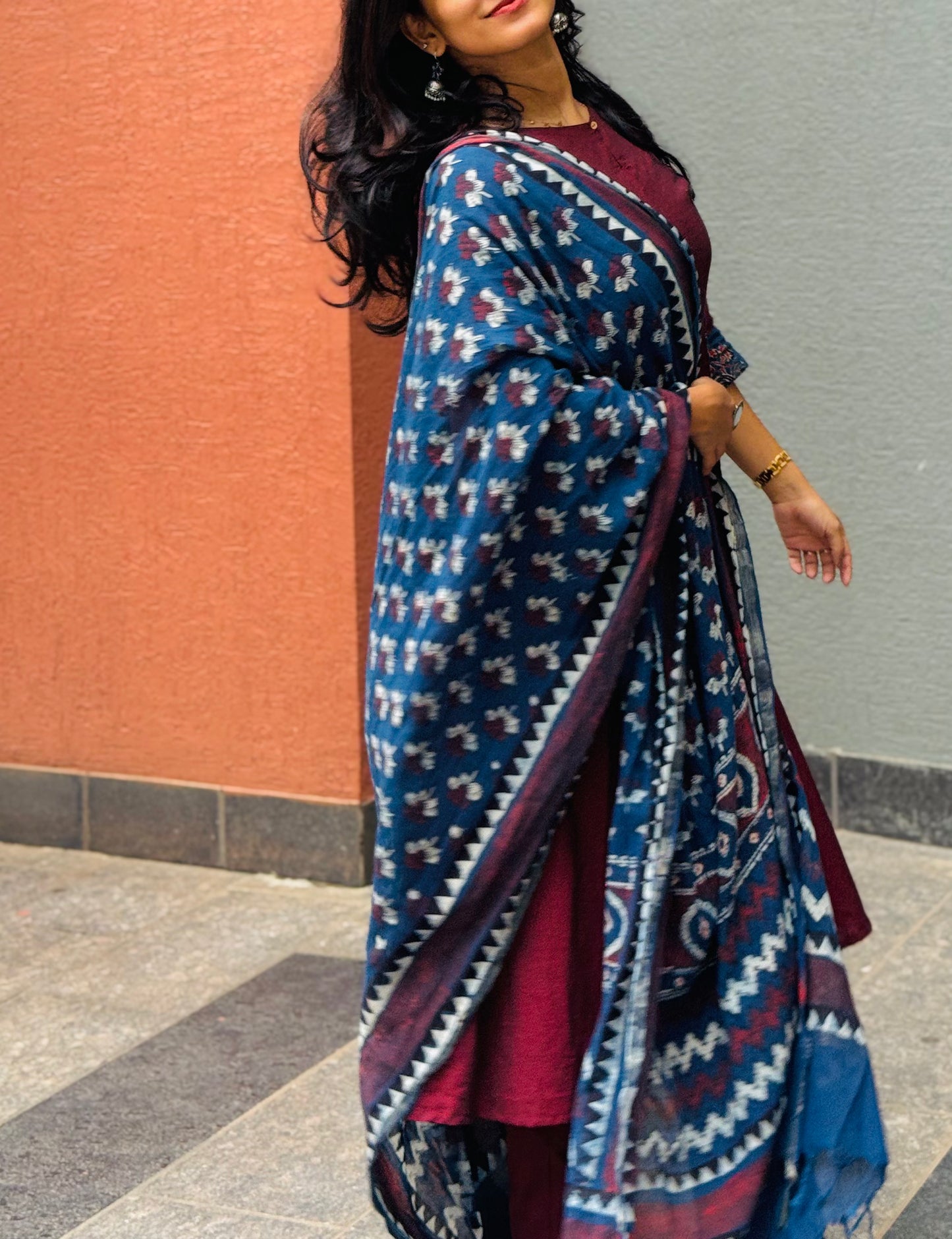 Bhumi - Handloom Cotton x Ajrakh A-line Kurta and Dupatta Set