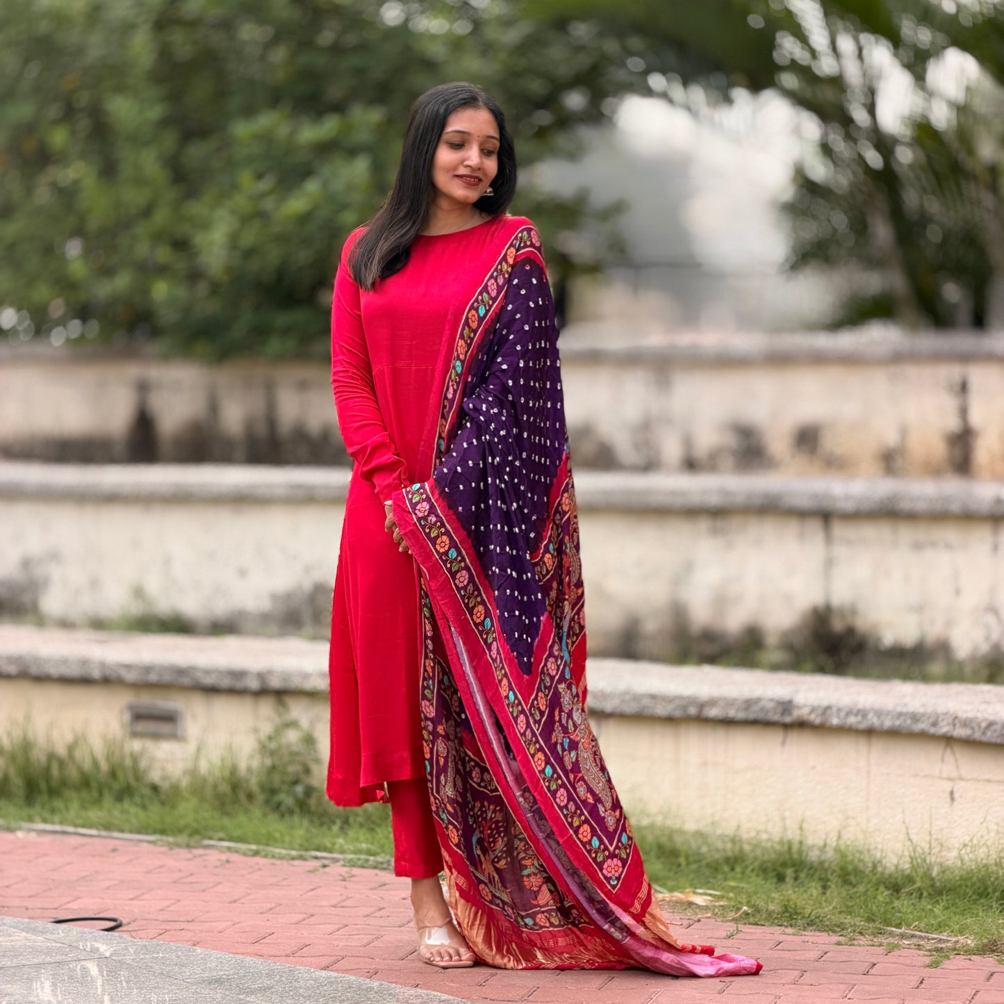 Avantika - Purple Bandhini x Kalamkari Lagda Patti Modal Silk Dupatta