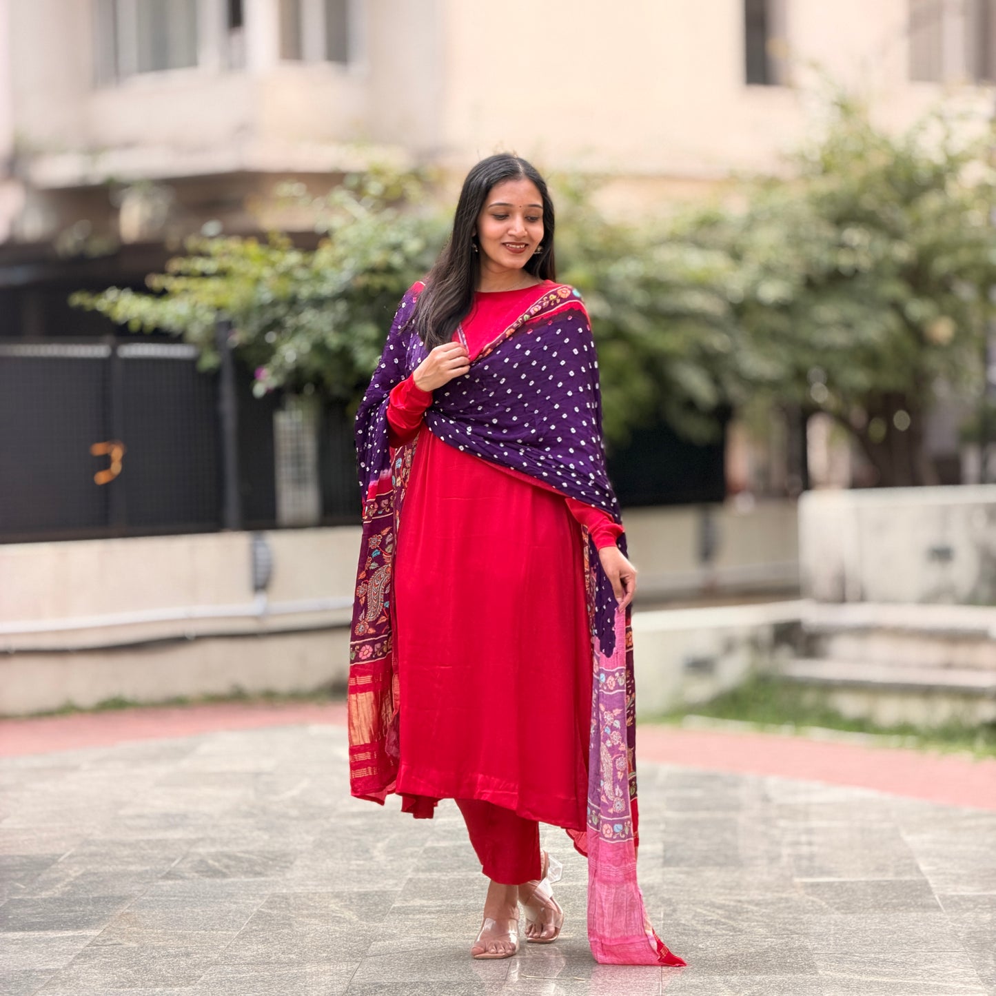 Avantika - Purple Bandhini x Kalamkari Lagda Patti Modal Silk Dupatta