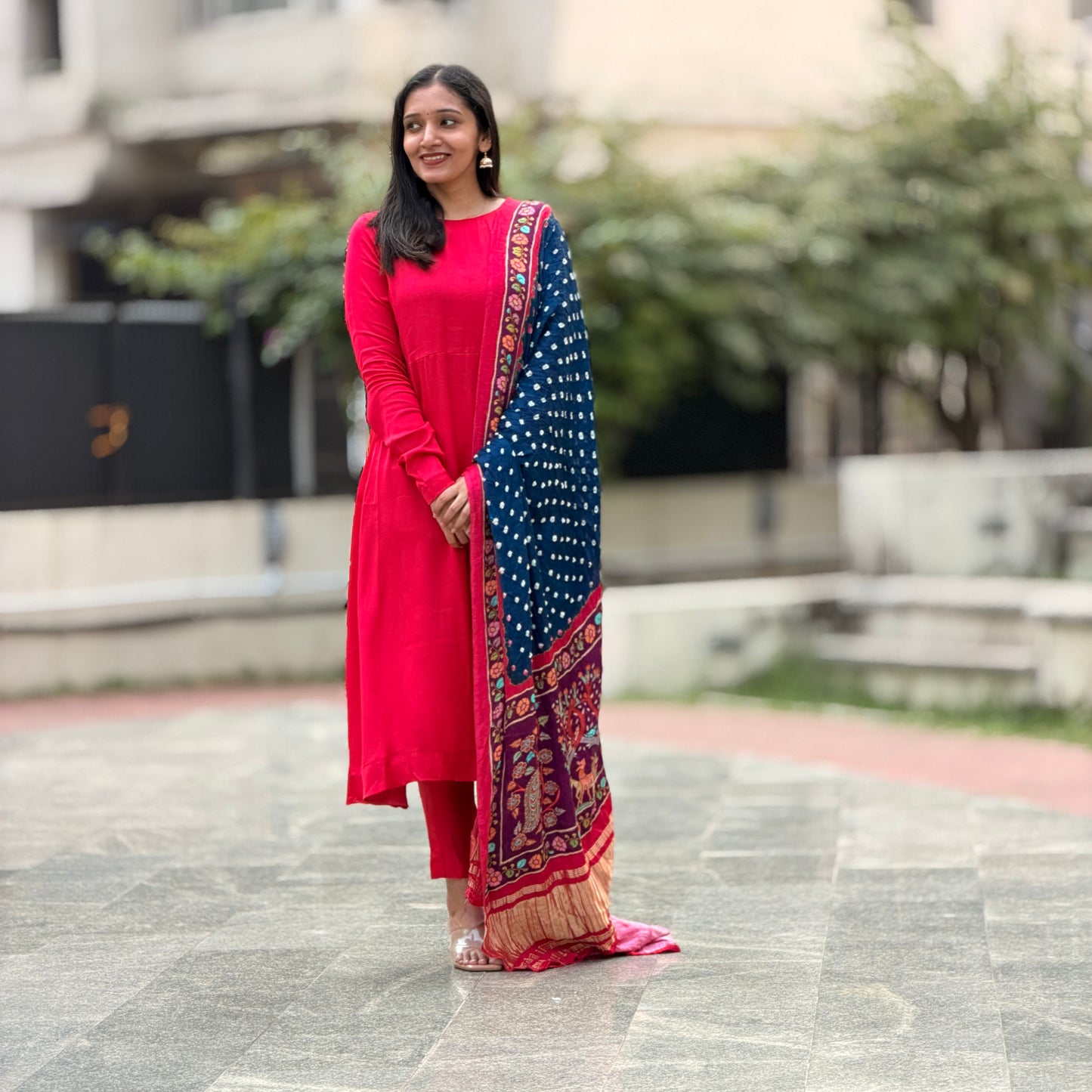 Avantika - Blue Bandhini x Kalamkari Lagda Patti Modal Silk Dupatta