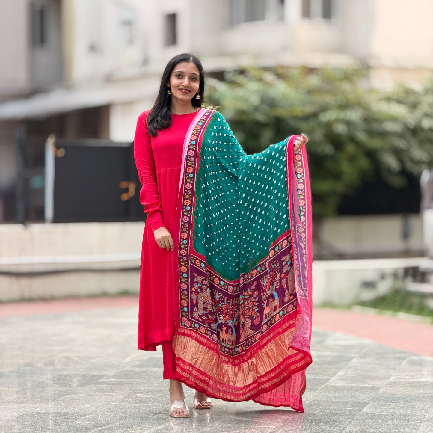 Avantika - Green Bandhini x Kalamkari Lagda Patti Modal Silk Dupatta