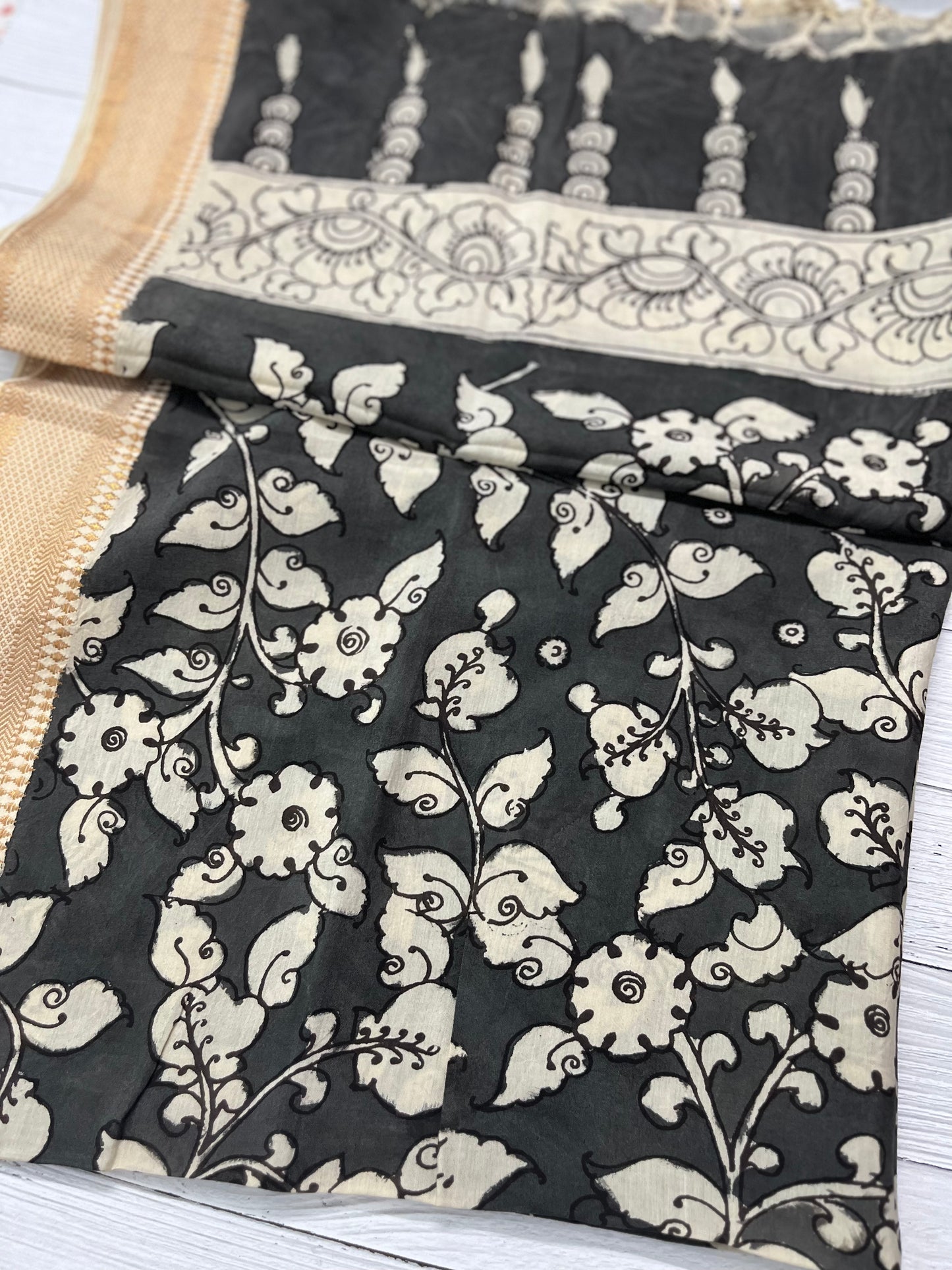 Mokshi - Pen Kalamkari on Bangalore Silk Dupatta