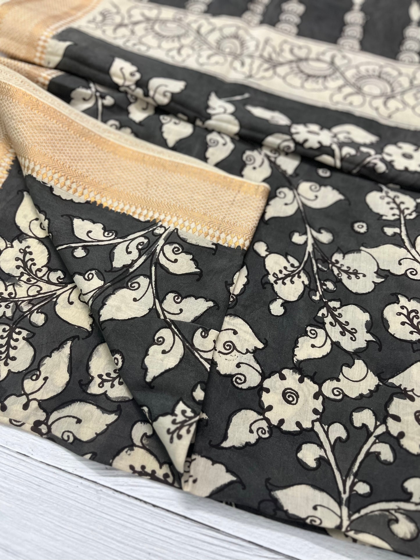 Mokshi - Pen Kalamkari on Bangalore Silk Dupatta