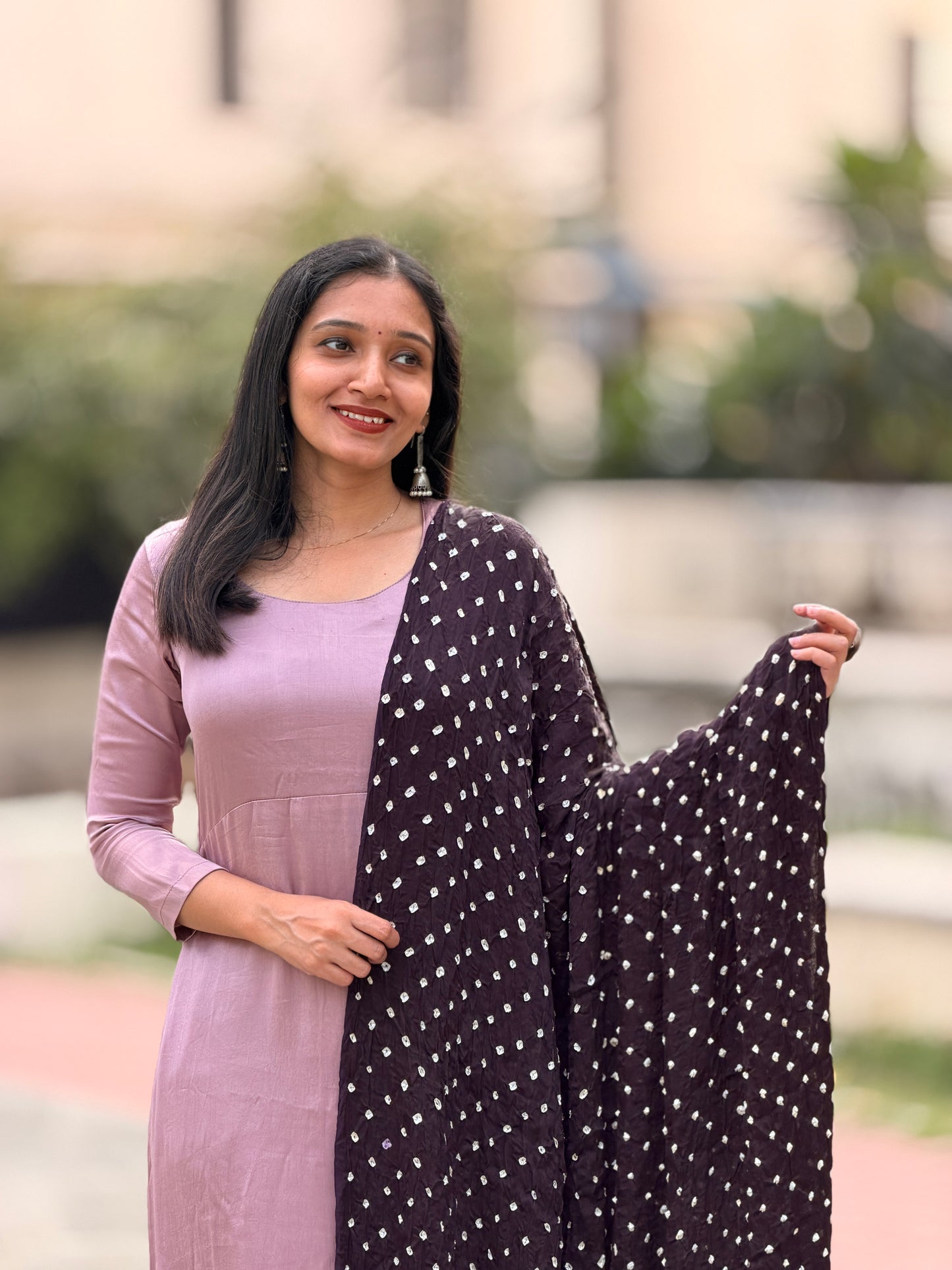 Ridhi - Coffee Brown Bandhej Lagda Patti Modal Silk Dupatta