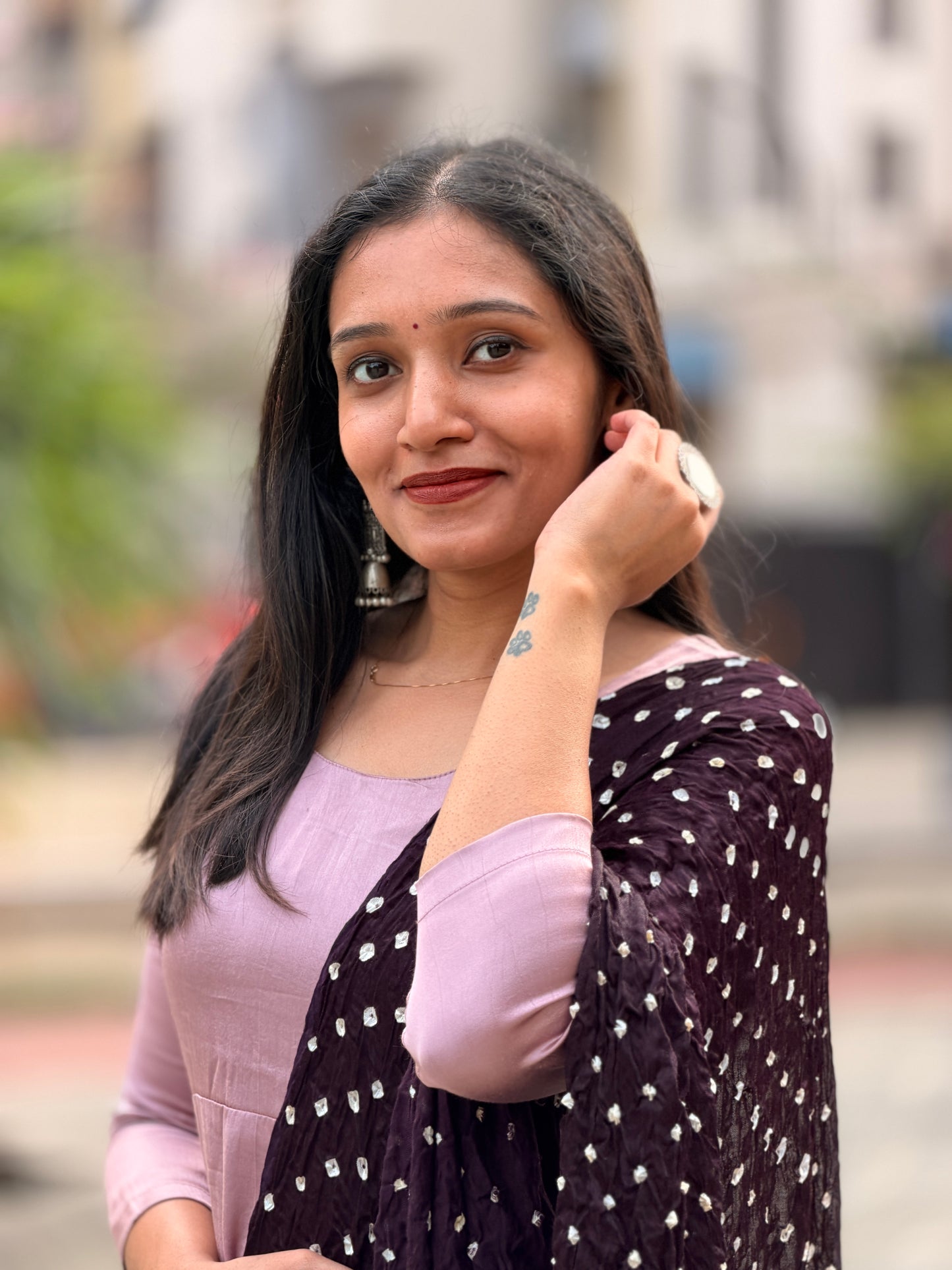 Ridhi - Coffee Brown Bandhej Lagda Patti Modal Silk Dupatta