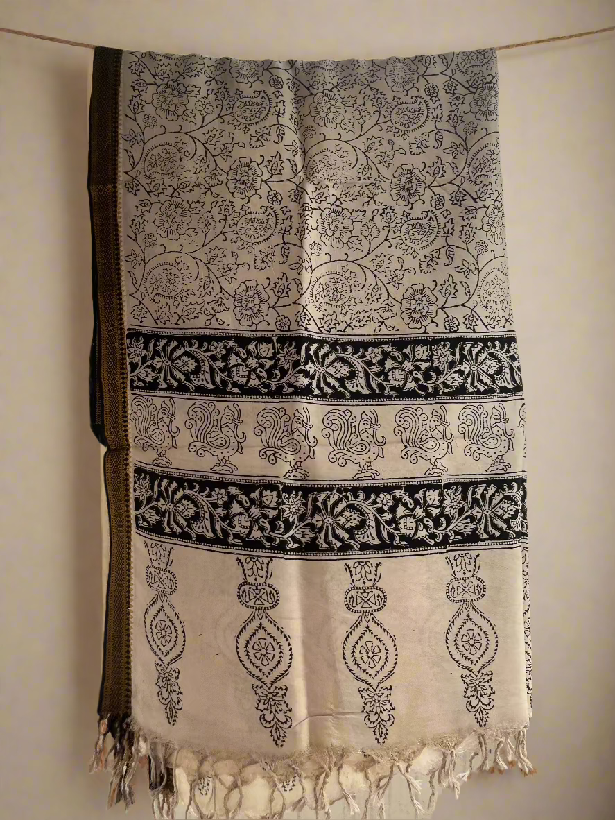 Nazrin - Kalamkari Handblock Printed Silk Dupatta