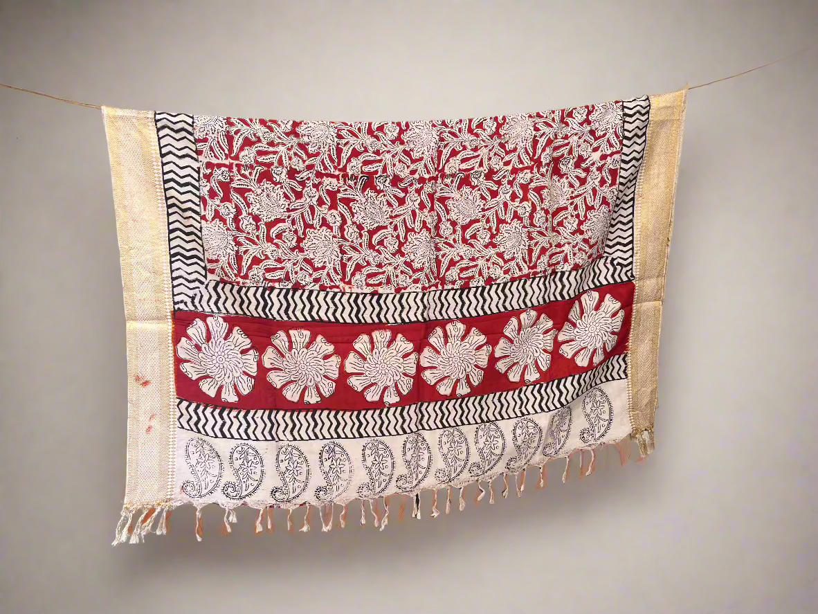 Kriya - Kalamkari Handblock Printed Silk Dupatta