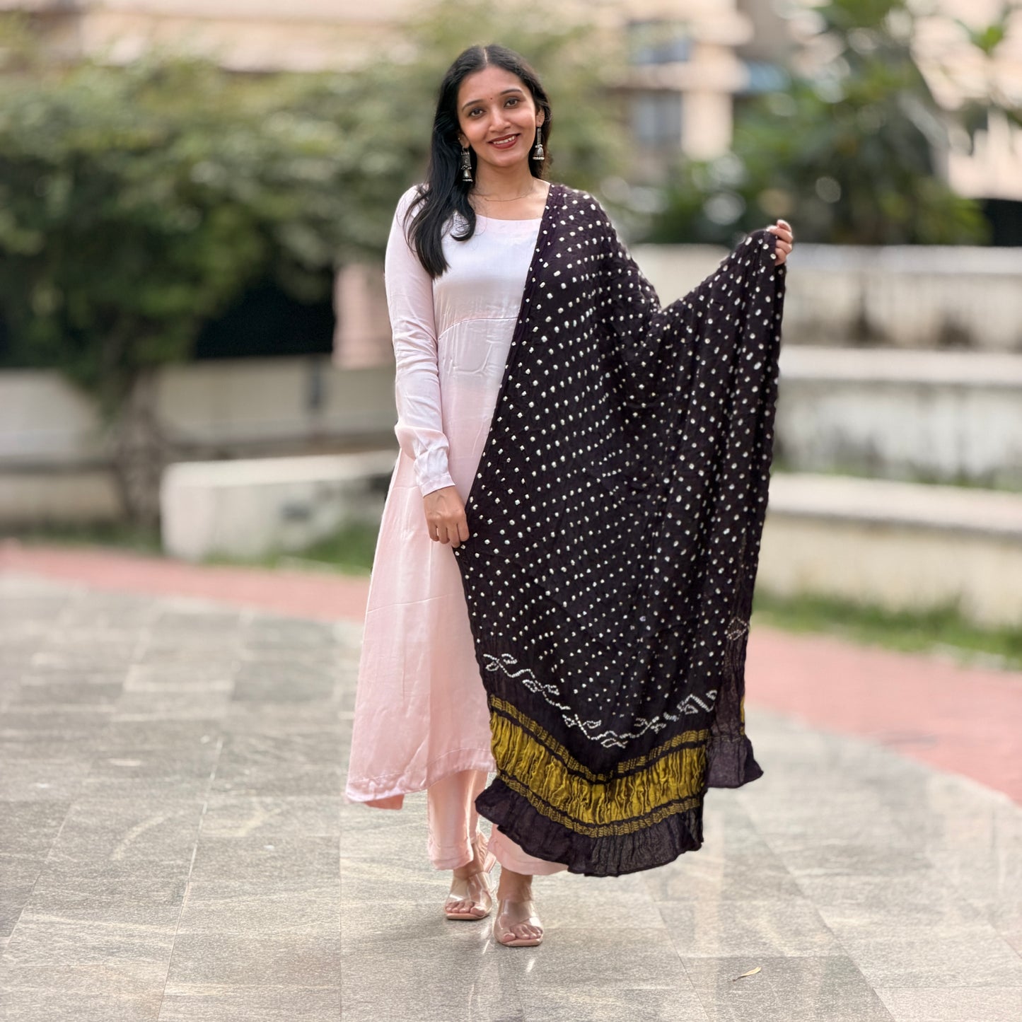 Ridhi - Coffee Brown Bandhej Lagda Patti Modal Silk Dupatta