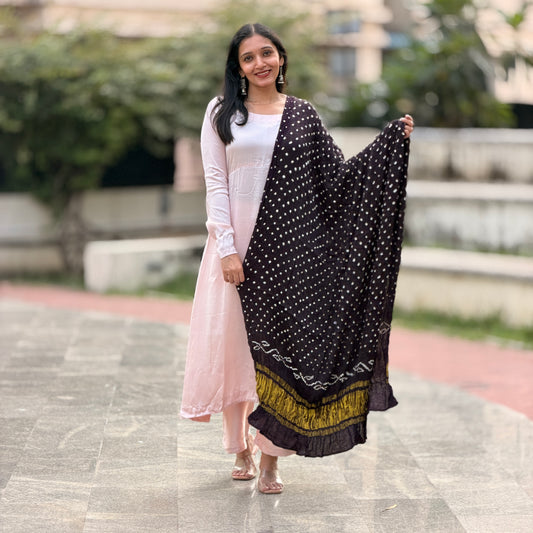 Ridhi - Coffee Brown Bandhej Lagda Patti Modal Silk Dupatta