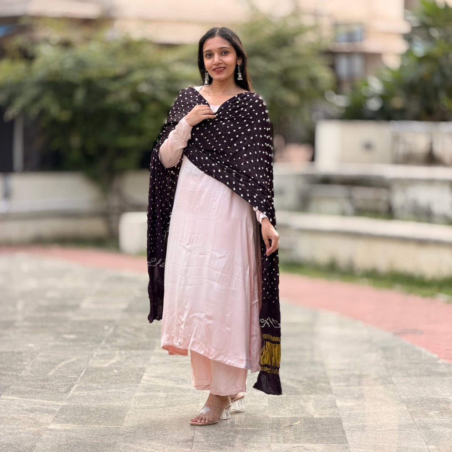 Ridhi - Coffee Brown Bandhej Lagda Patti Modal Silk Dupatta