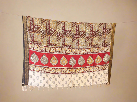 Laya - Kalamkari Hand-block Printed Silk Dupatta