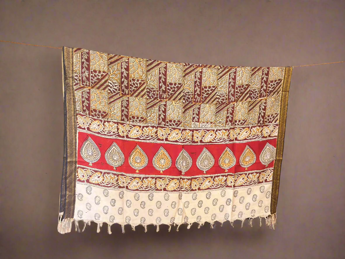 Laya - Kalamkari Hand-block Printed Silk Dupatta