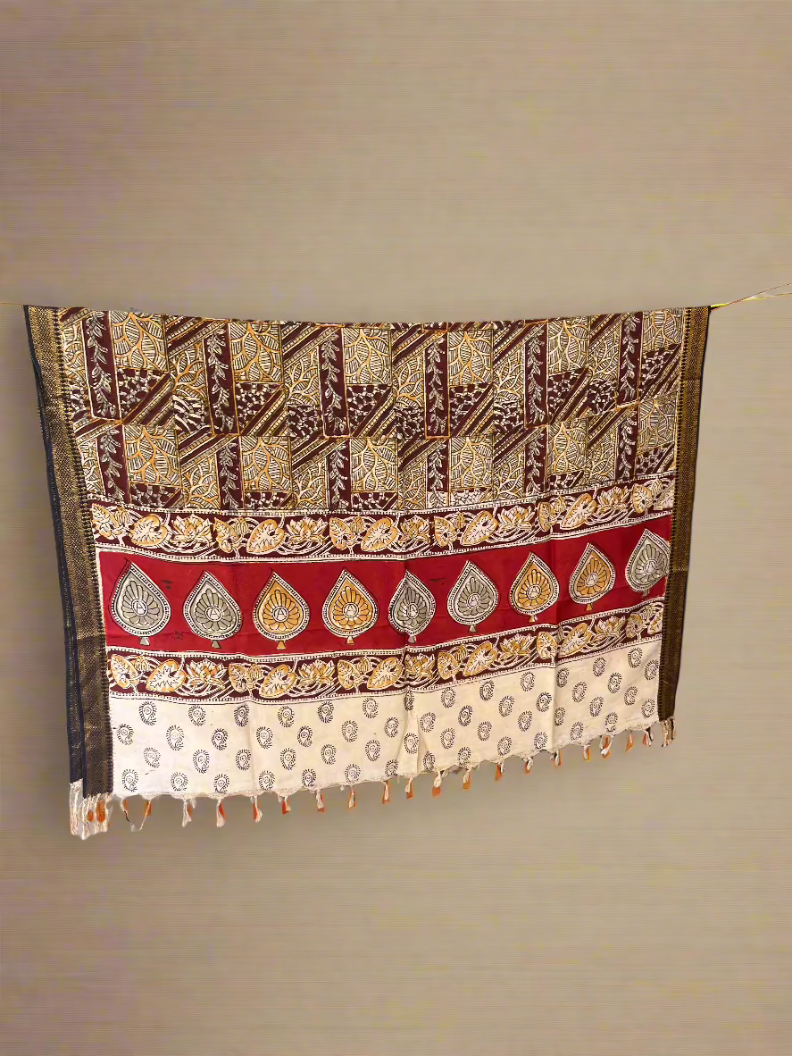 Laya - Kalamkari Hand-block Printed Silk Dupatta