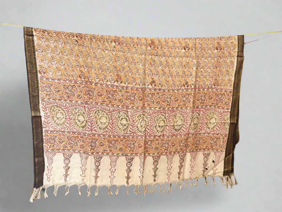 Sundari - Kalamkari Handblock Printed Silk Dupatta