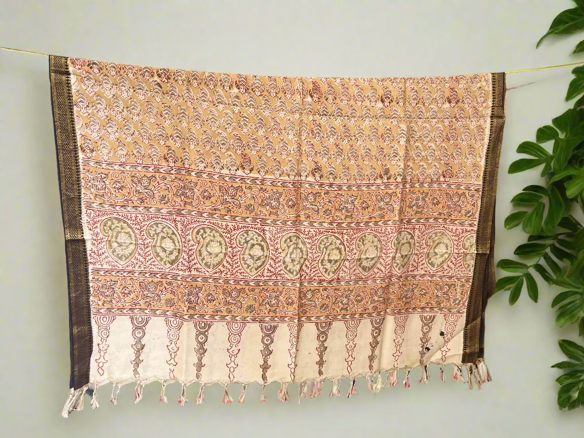 Sundari - Kalamkari Handblock Printed Silk Dupatta