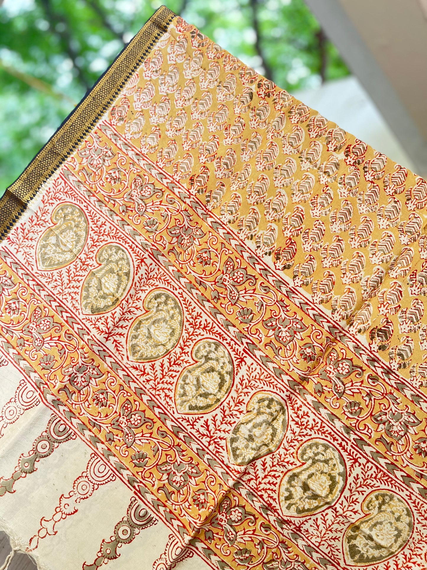 Sundari - Kalamkari Handblock Printed Silk Dupatta