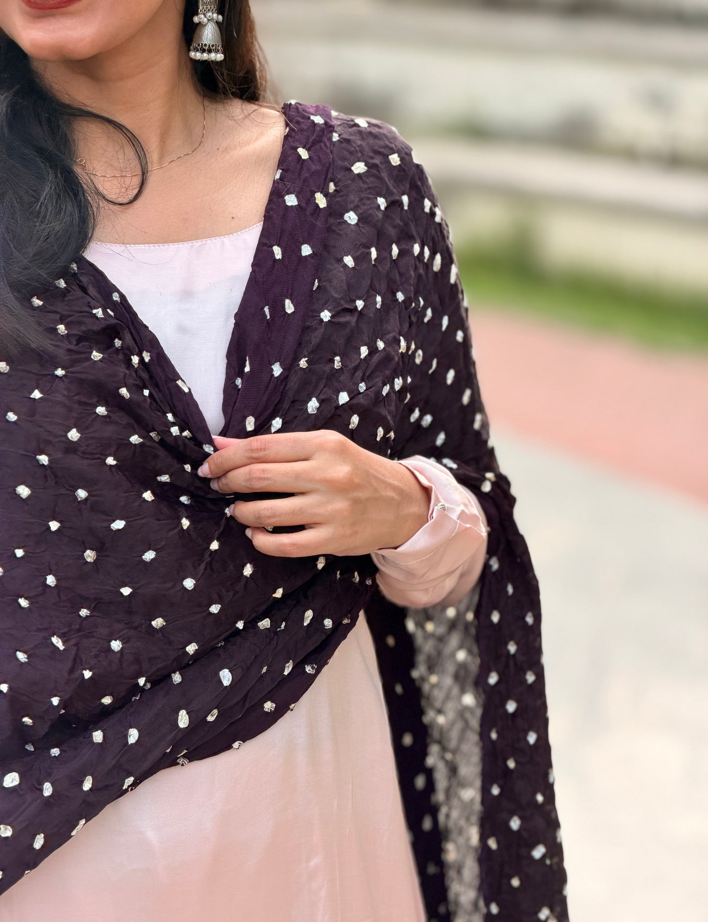 Ridhi - Coffee Brown Bandhej Lagda Patti Modal Silk Dupatta