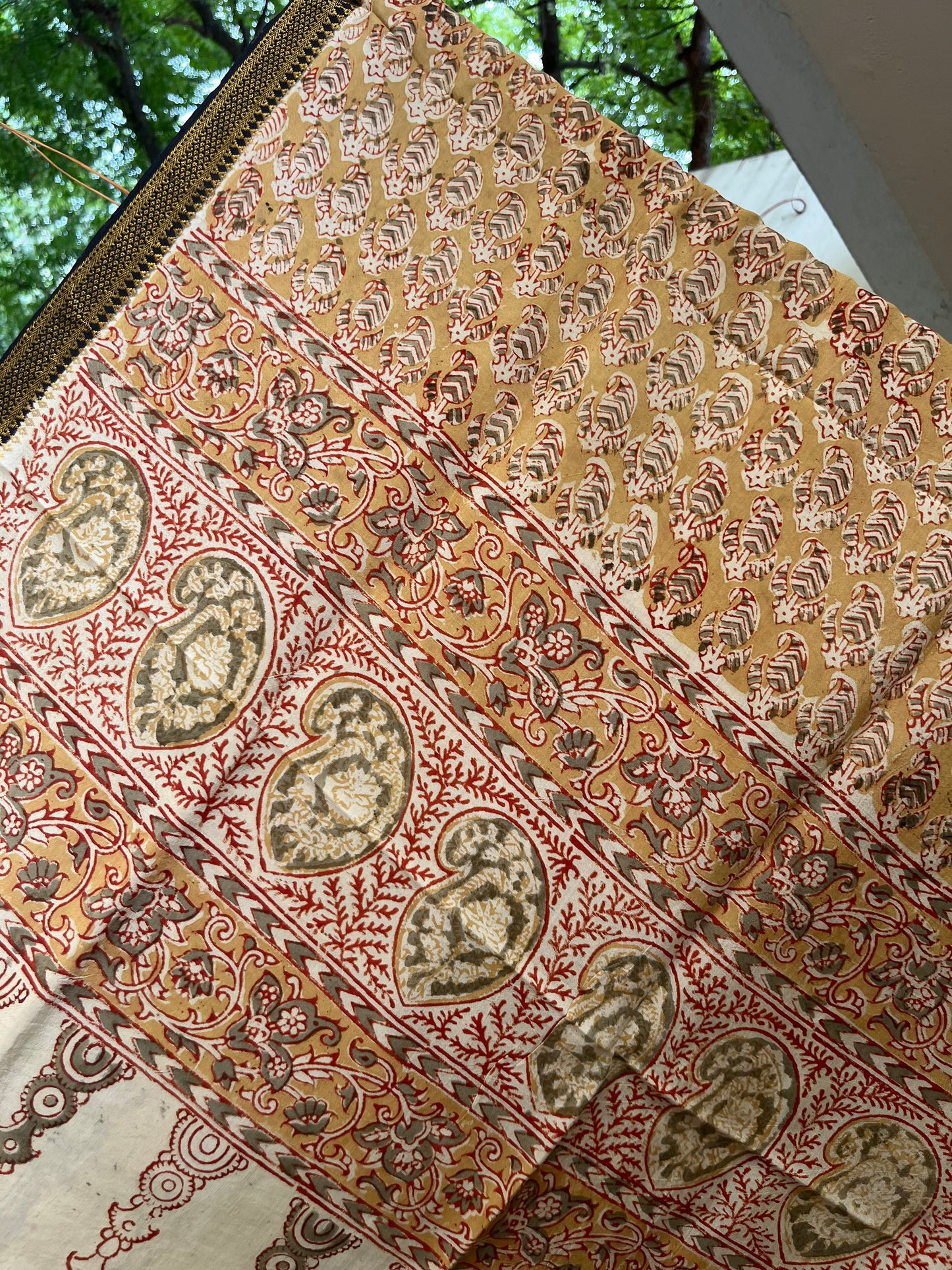 Sundari - Kalamkari Handblock Printed Silk Dupatta