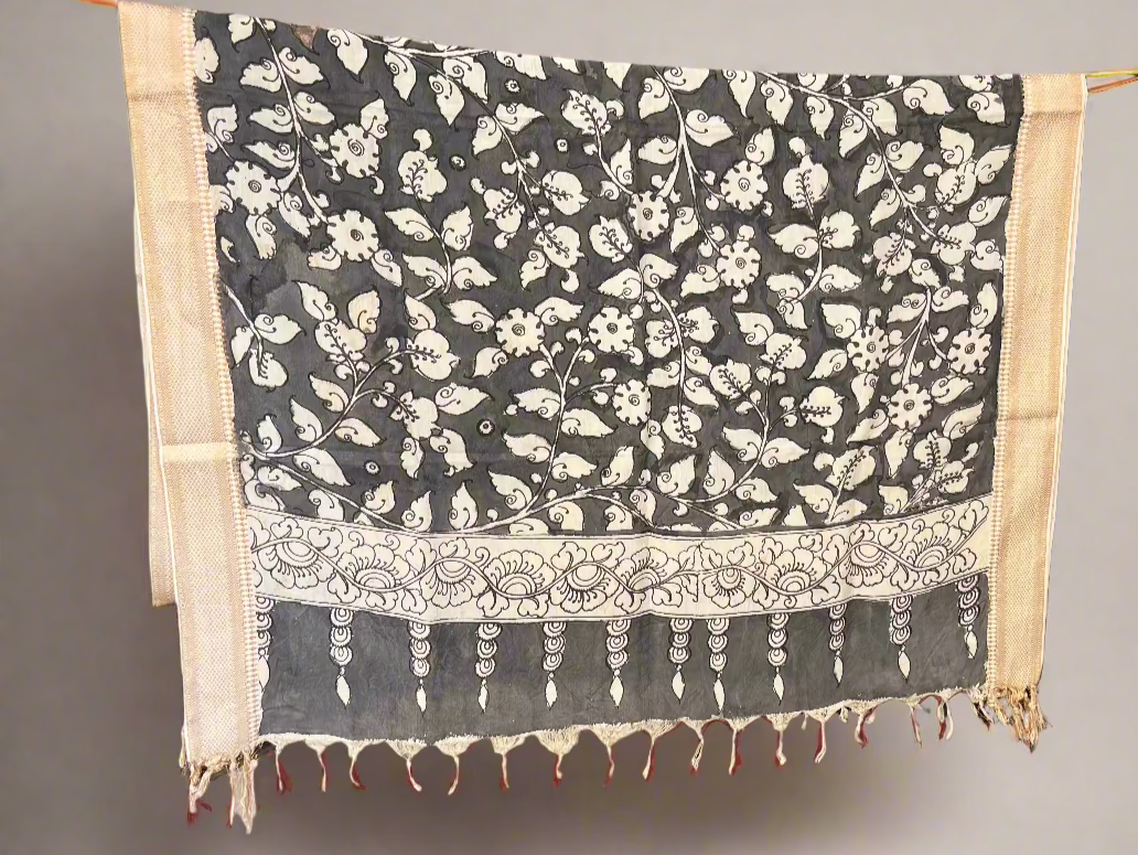 Mokshi - Pen Kalamkari on Bangalore Silk Dupatta