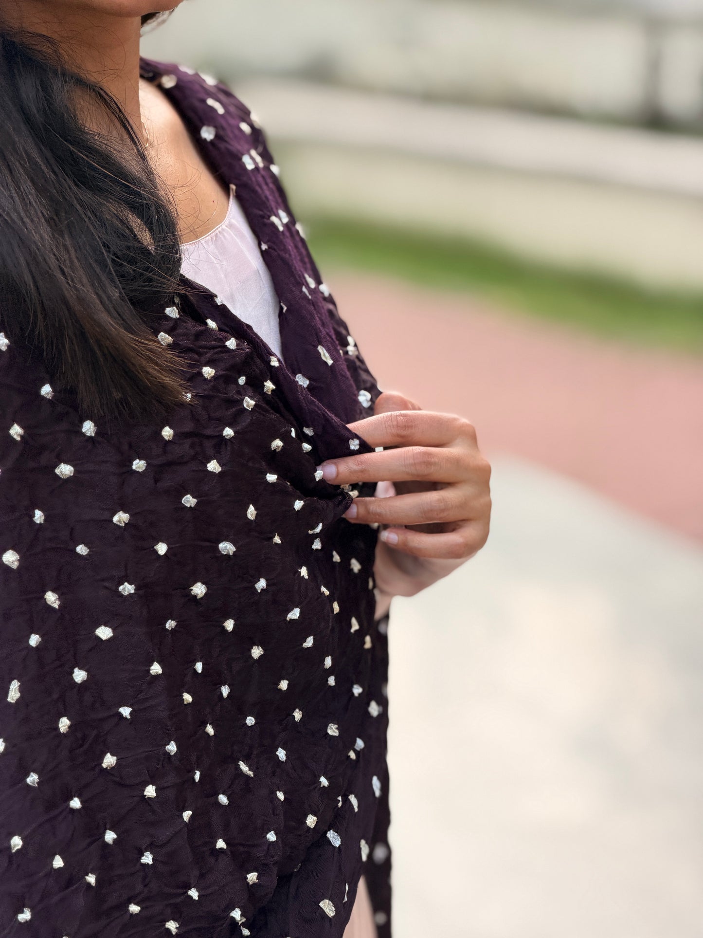 Ridhi - Coffee Brown Bandhej Lagda Patti Modal Silk Dupatta