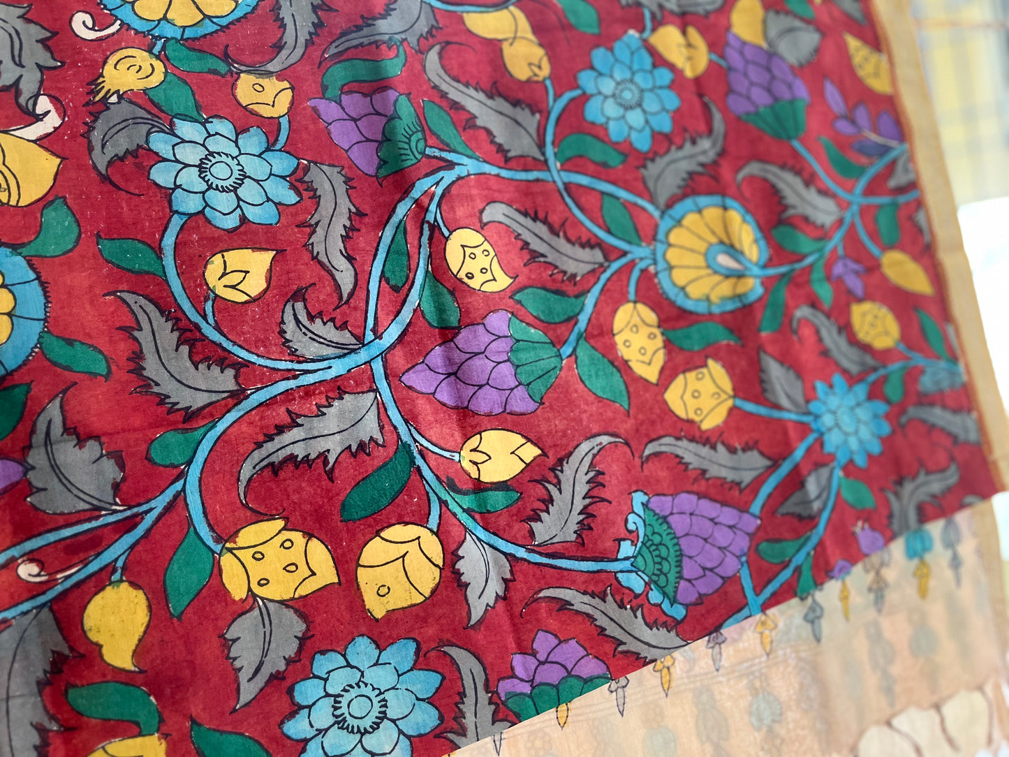 Varnam - Pen Kalamkari on Bangalore Silk Dupatta