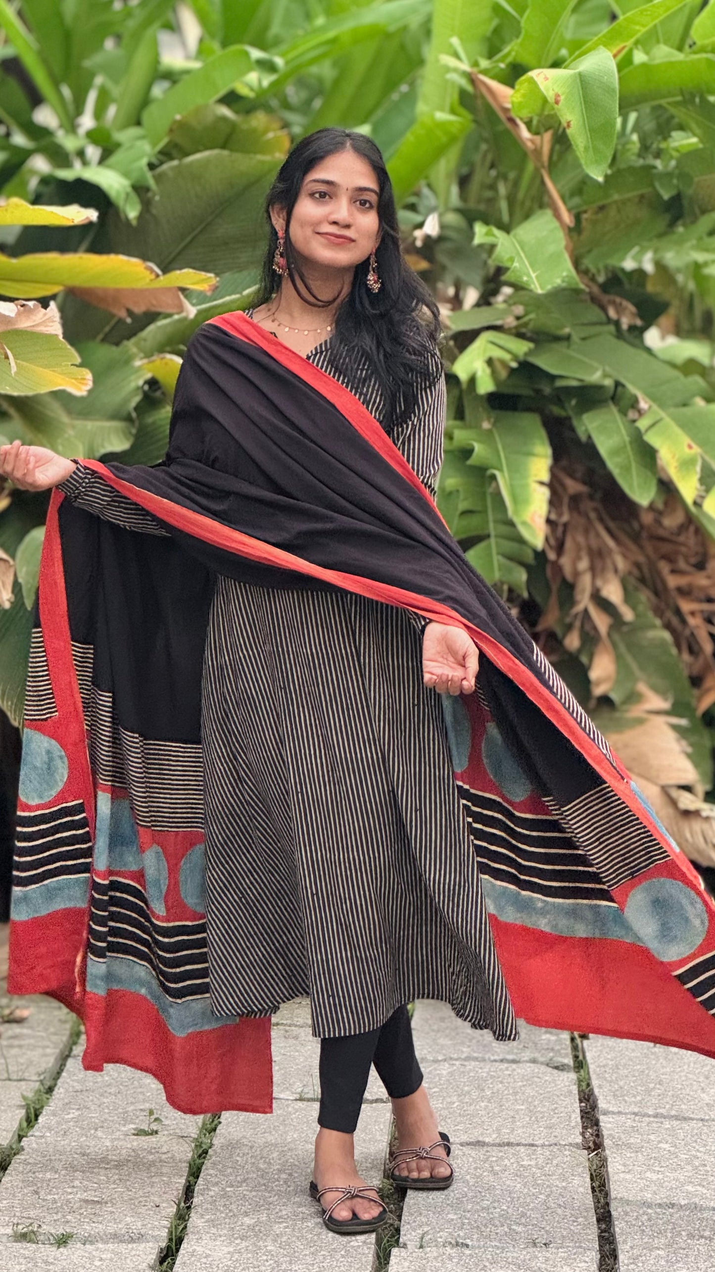 Aarohi - Ajrakh Handblock Printed Striped Kurta