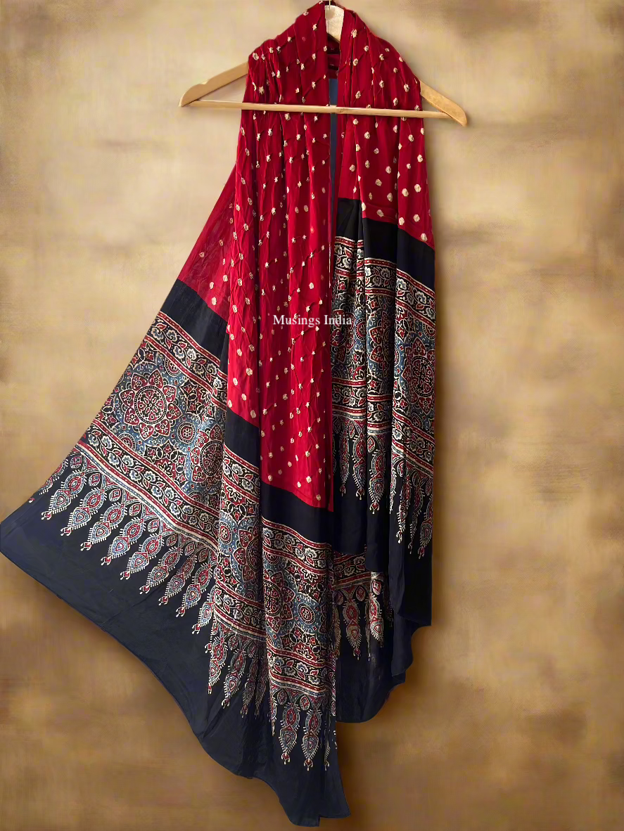 Leela - Ajrakh x Bandhej Modal Silk Dupatta