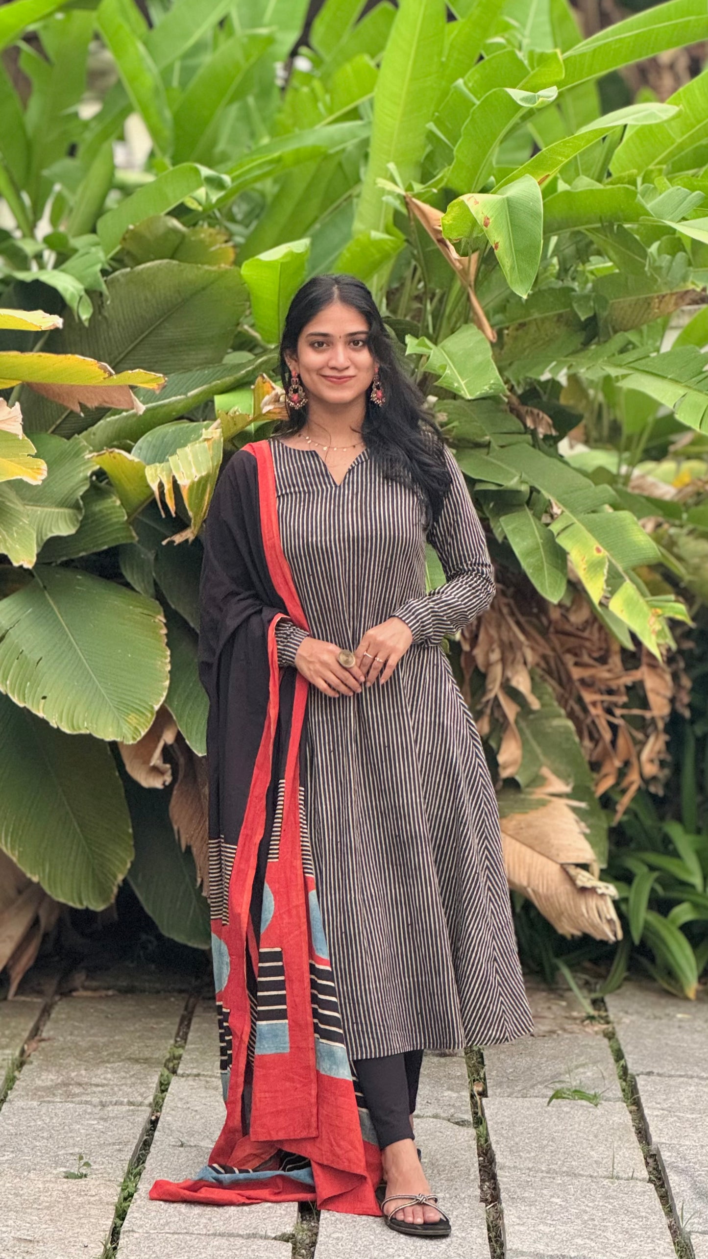 Aarohi - Ajrakh Handblock Printed Striped Kurta