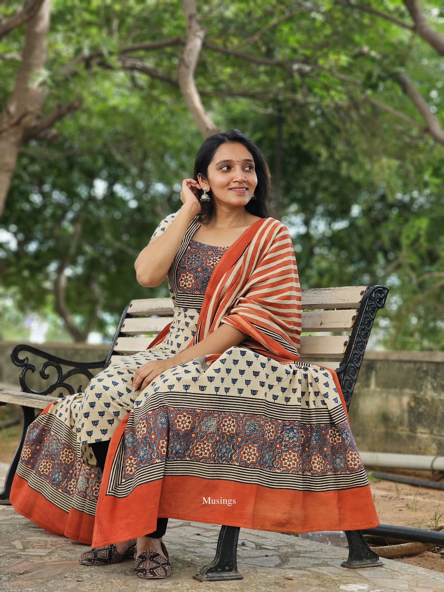 Anuja - Ajrakh Hand-block printed Kurta & Dupatta