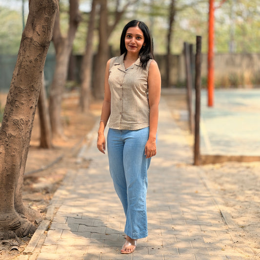 Airah - Handblock Printed Shirt Crop Top