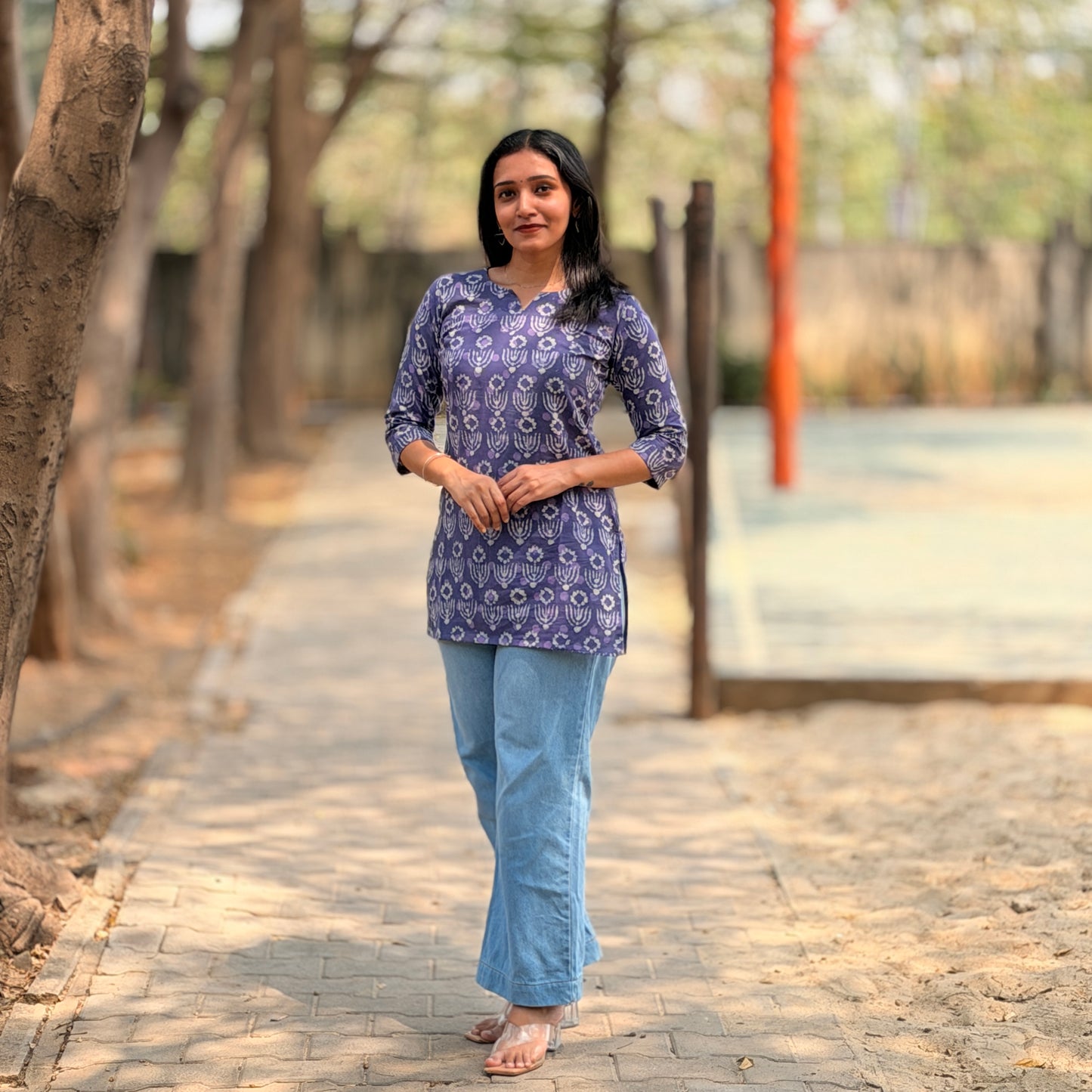 Sana - Dabu Handblock Printed Short Kurta