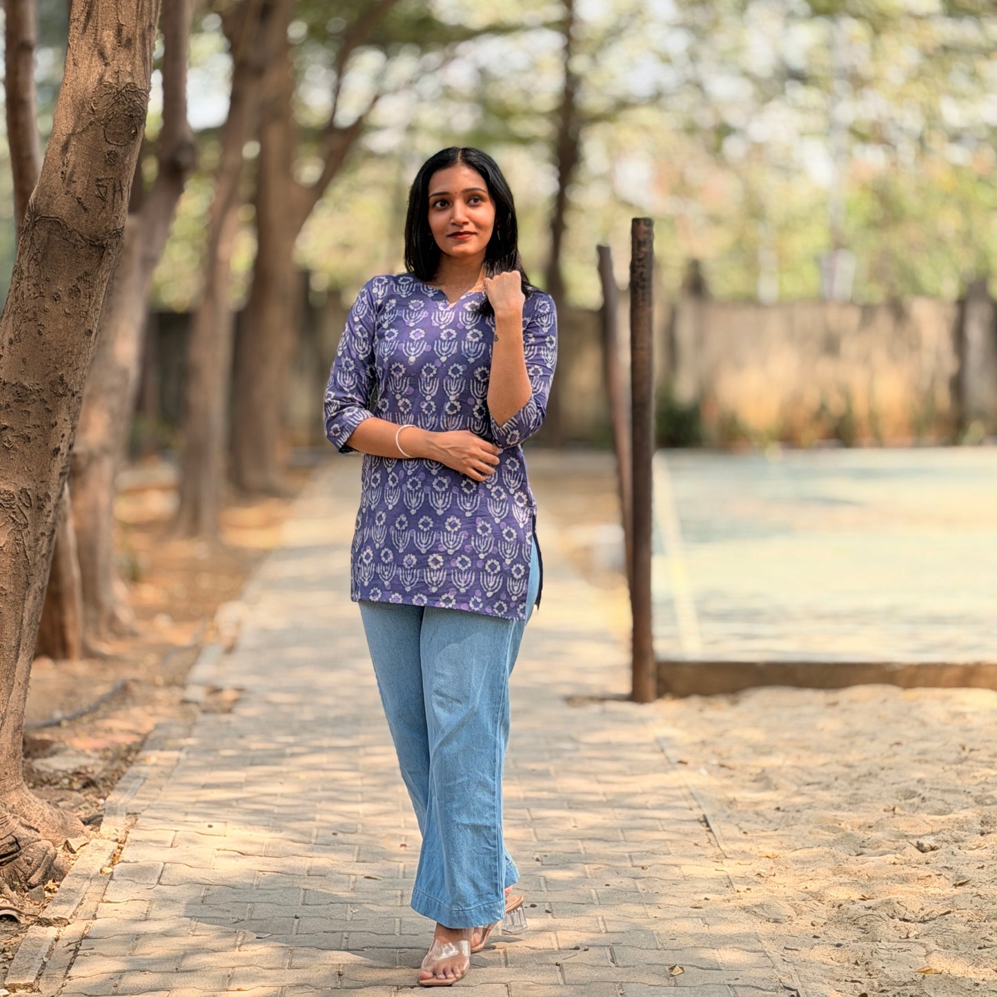 Sana - Dabu Handblock Printed Short Kurta