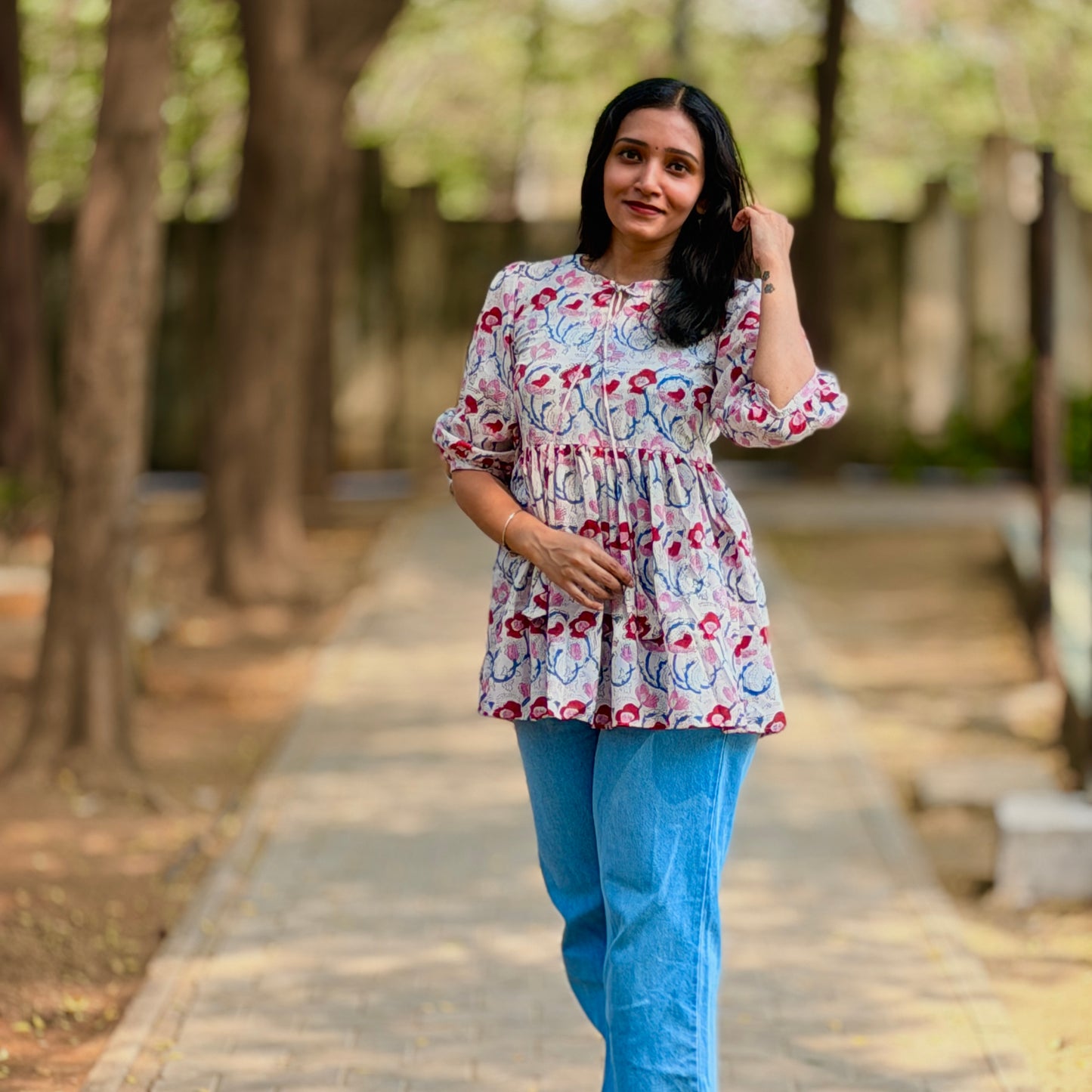 Maira - Sanganeri Handblock Printed Peplum Kurta