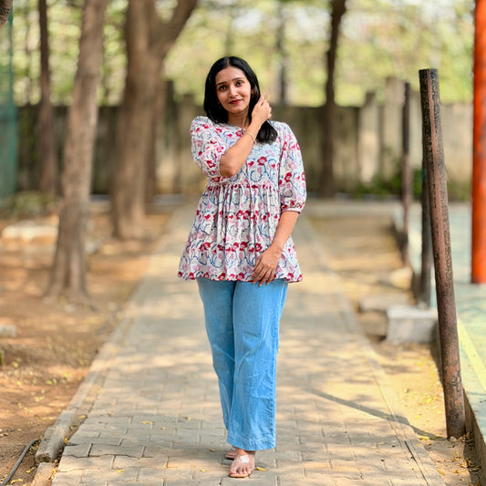 Maira - Sanganeri Handblock Printed Peplum Kurta