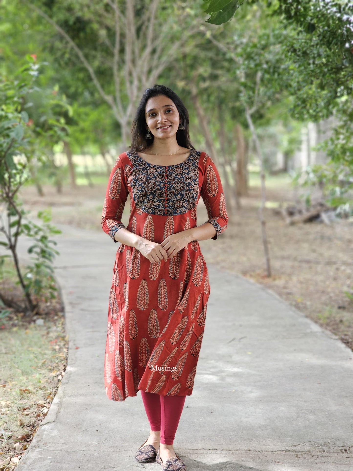 Nakshatra - Ajrakh Patchwork A line Kurta & Kota Dupatta set