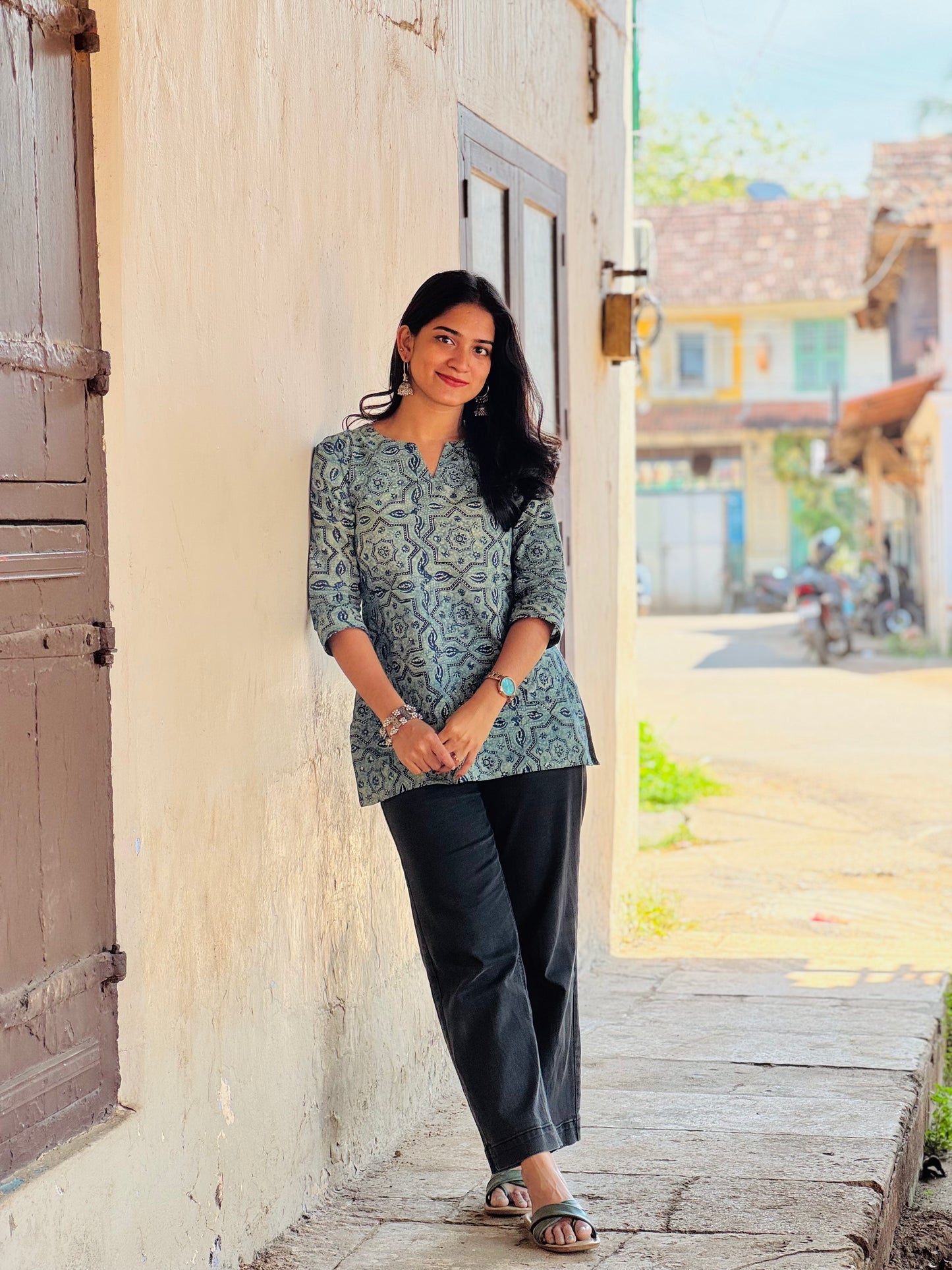 Soma - Teal Barmer Ajrakh Short Kurta