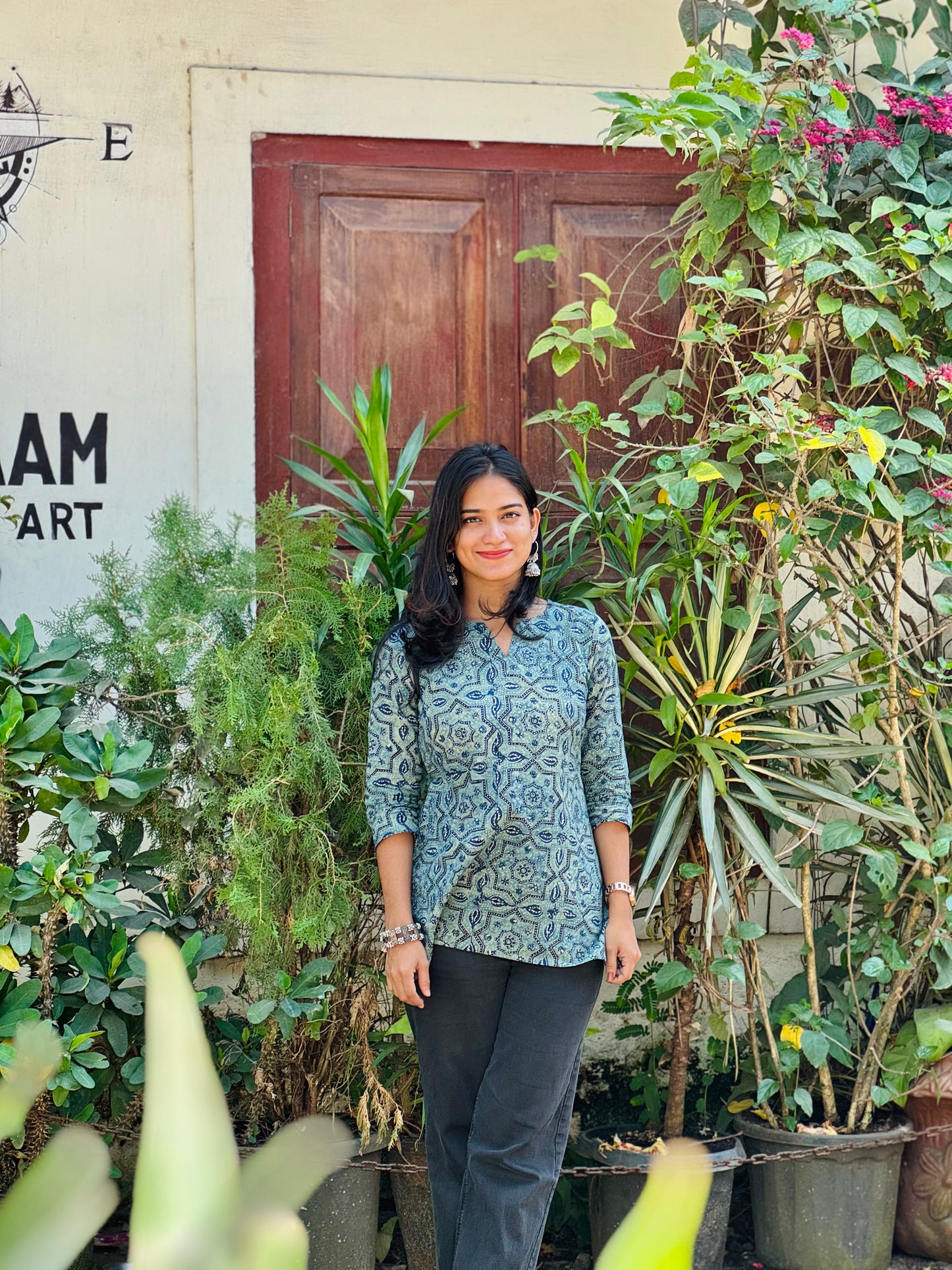 Soma - Teal Barmer Ajrakh Short Kurta