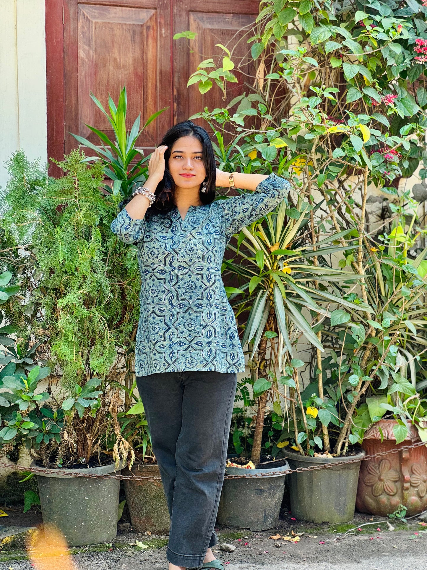 Soma - Teal Barmer Ajrakh Short Kurta