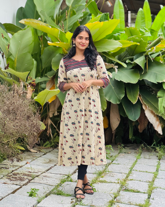 Hamsa - Ajrakh A-line Handblock Printed Fusion Kurta