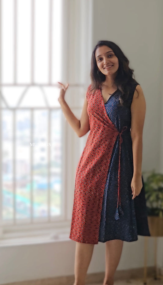 Daksha - Ajrakh Handblock Printed Wrap Dress