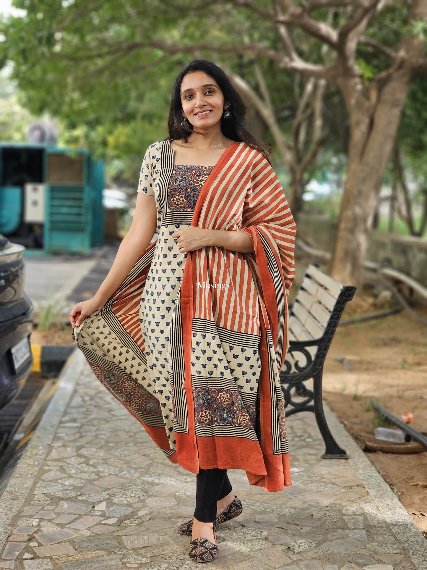 Anuja - Ajrakh Hand-block printed Kurta & Dupatta