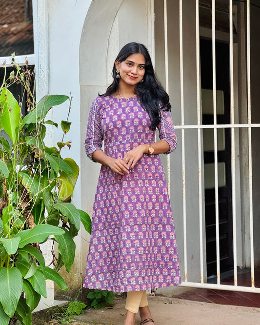 Vianna - Handblock Printed Sanganeri A Line Kurta