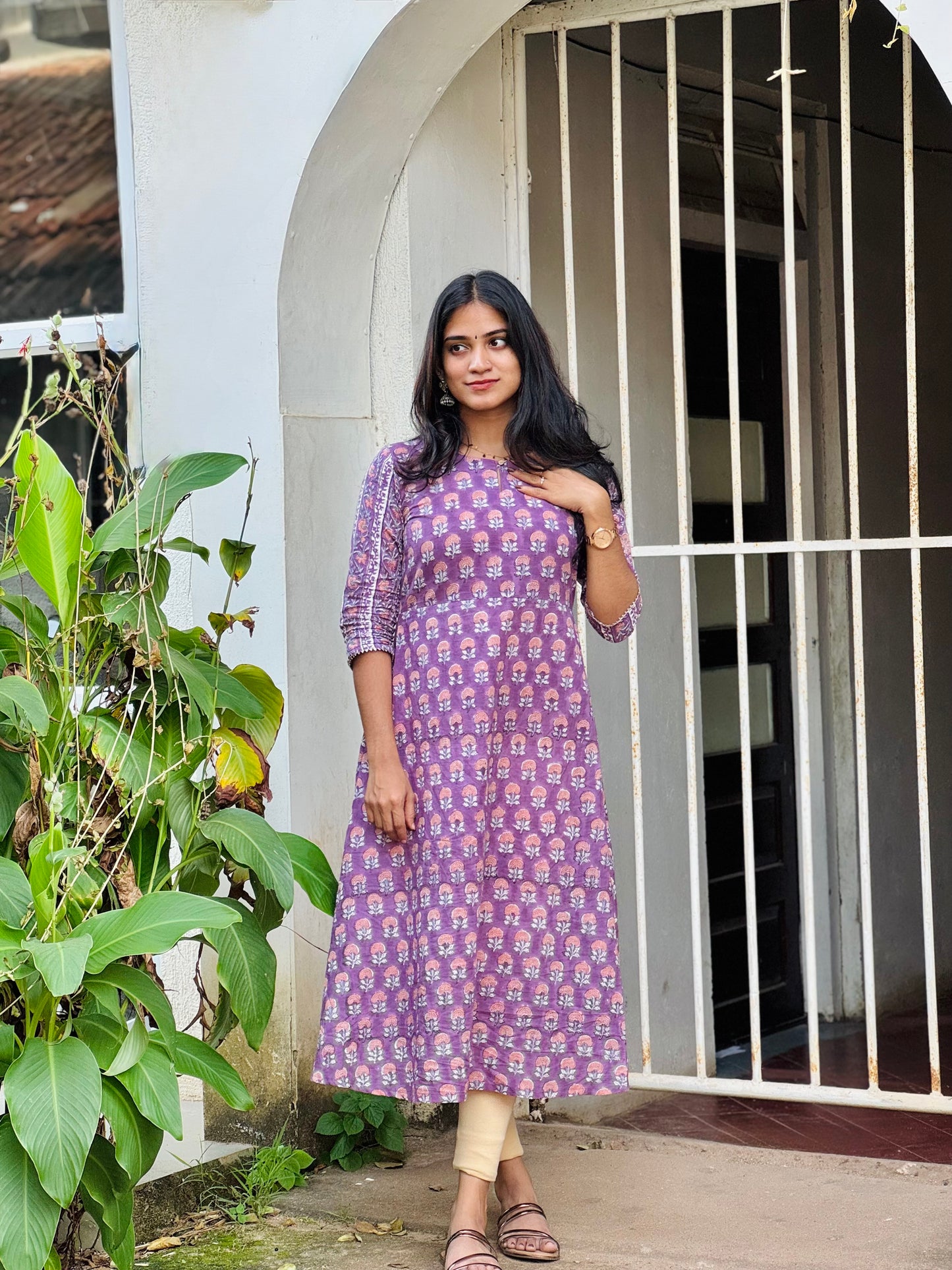 Vianna - Handblock Printed Sanganeri A Line Kurta
