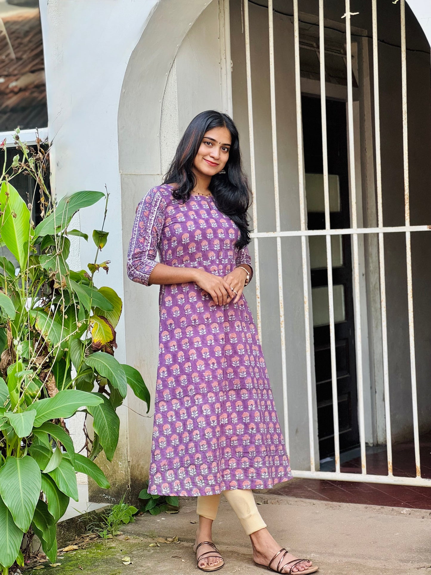 Vianna - Handblock Printed Sanganeri A Line Kurta