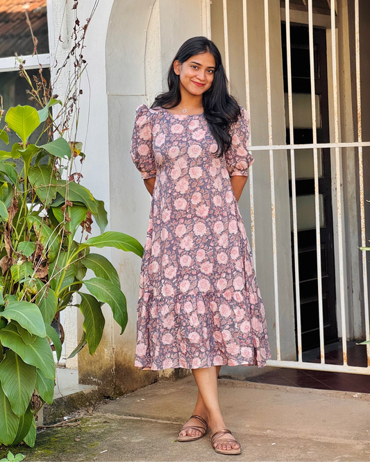 Aamvi - Sanganeri Hand-block Printed Dress