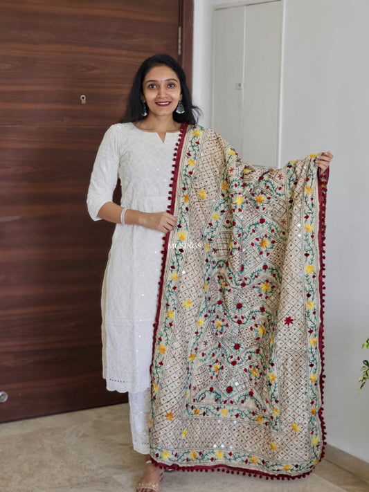Chanderi Silk Phulkari Dupatta